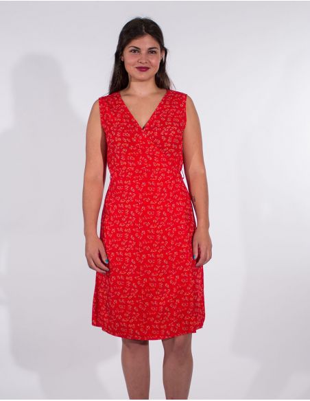 Vestido viscosa sin mangas cruzada estampado eclat