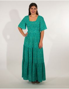 Vestido largo viscosa mangas cortas estampado eclat