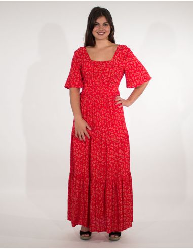 Vestido largo viscosa mangas cortas estampado eclat