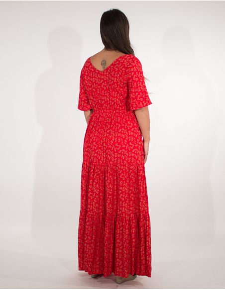 Vestido largo viscosa mangas cortas estampado eclat