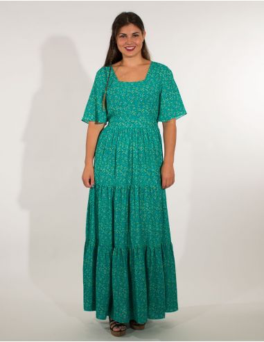 Vestido largo viscosa mangas cortas estampado eclat