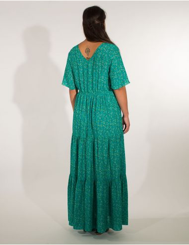 Vestido largo viscosa mangas cortas estampado eclat