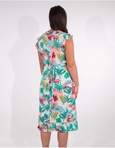 Vestido viscosa mangas cortas cruzada estampado vegetal