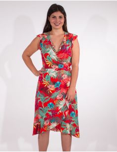 Vestido viscosa mangas cortas cruzada estampado vegetal 2
