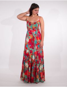 Vestido largo viscosa tirantes estampado vegetal