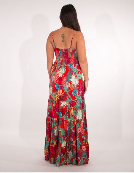 Vestido largo viscosa tirantes estampado vegetal