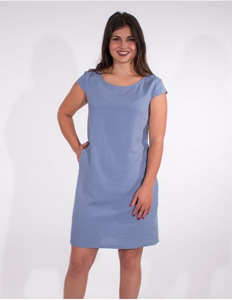 Vestido 54% lino 46% viscosa mangas pequenas