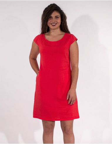 Vestido 54% lino 46% viscosa mangas pequenas