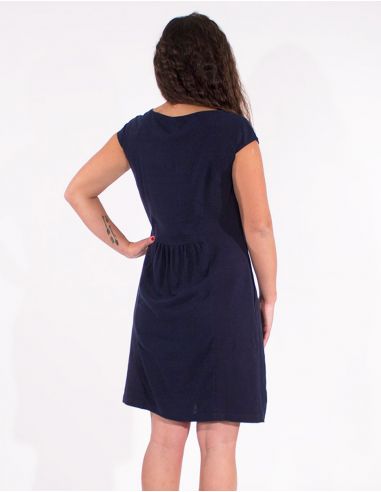 Vestido 54% lino 46% viscosa mangas pequenas