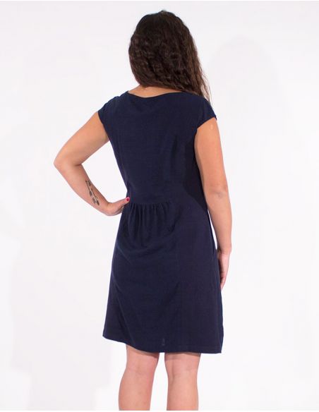 Vestido 54% lino 46% viscosa mangas pequenas