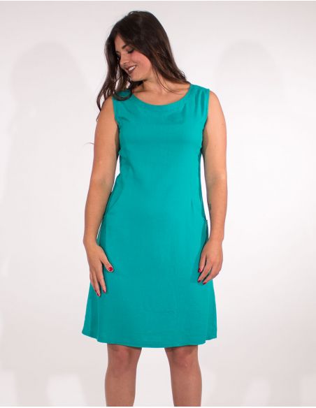 Vestido 54% lino 46% viscosa sin mangas 