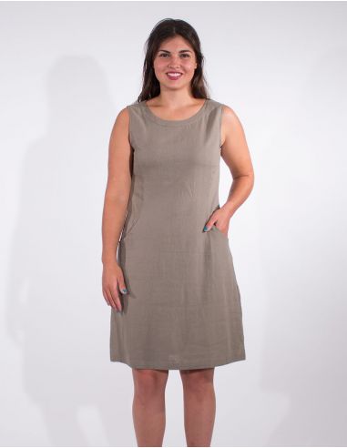 Vestido 54% lino 46% viscosa sin mangas 
