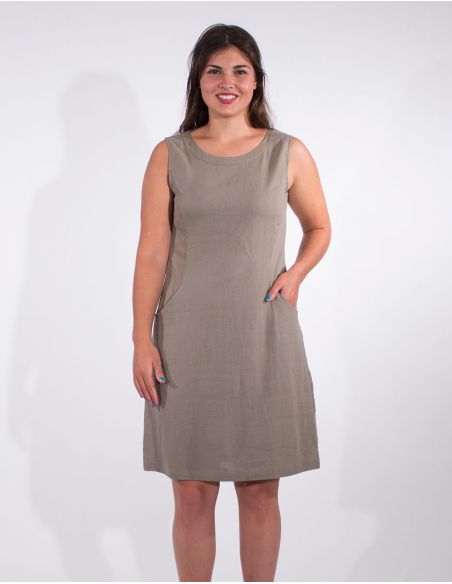 Vestido 54% lino 46% viscosa sin mangas 