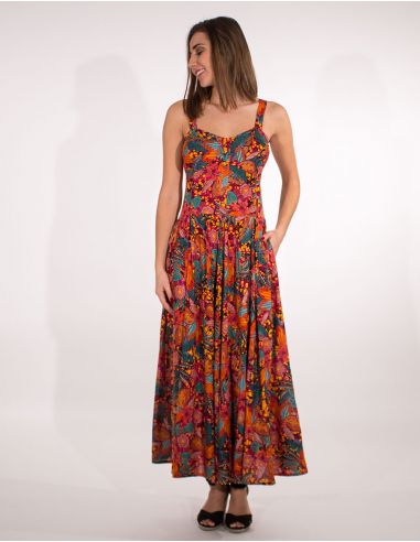 Vestido largo viscosa tirantes estampado tindaya