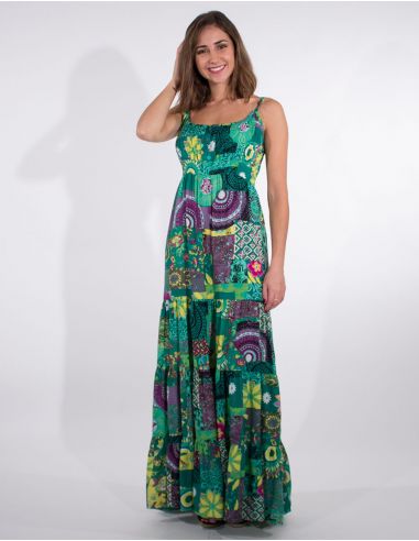 Vestido largo viscosa estampado patchemy