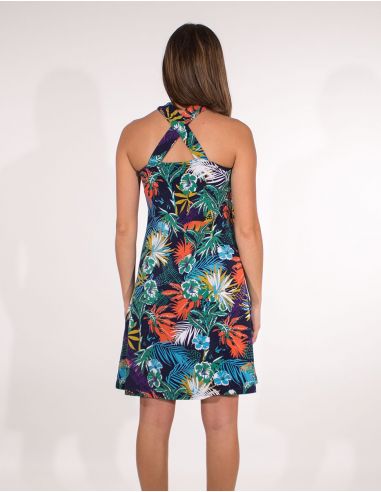 Vestido malla 97% algodon 3% elastano tirantes estampado vegetal