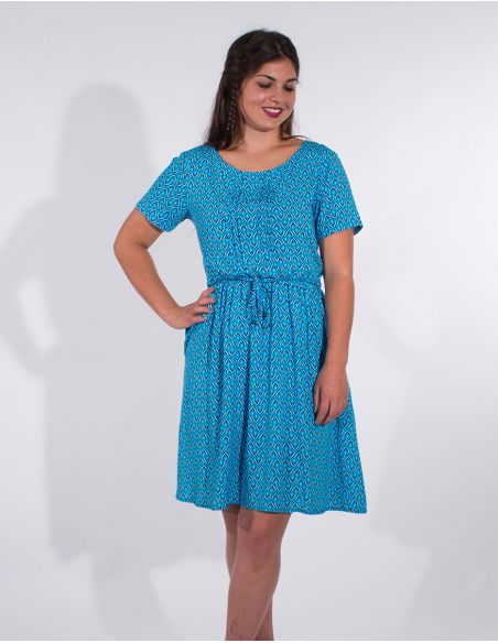 Vestido viscosa mangas cortas estampado plumas