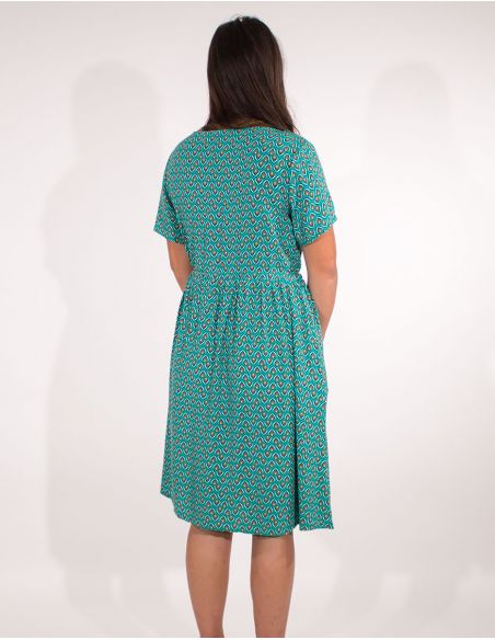 Vestido viscosa mangas cortas estampado plumas