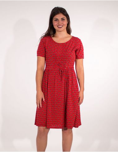 Vestido viscosa mangas cortas estampado plumas