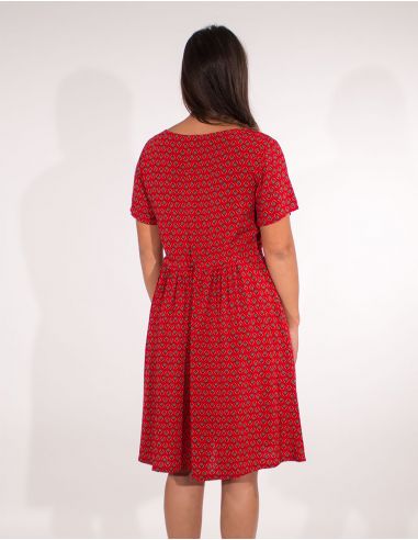 Vestido viscosa mangas cortas estampado plumas