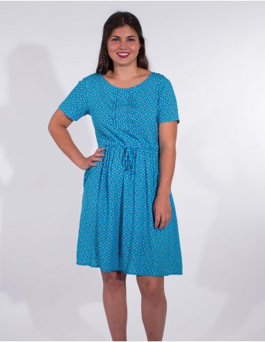 Vestido viscosa mangas cortas estampado plumas