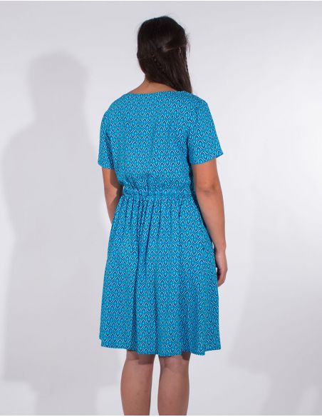 Vestido viscosa mangas cortas estampado plumas