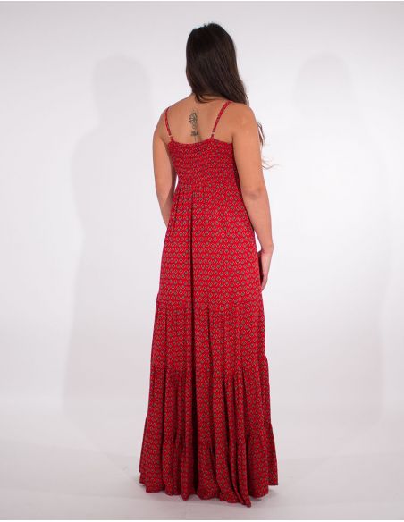 Vestido largo viscosa tirantes estampado plumas