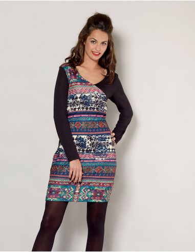 Vestido malla 97% poliester 3% elastano estampado vintage