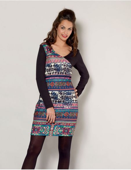 Vestido malla 97% poliester 3% elastano estampado vintage