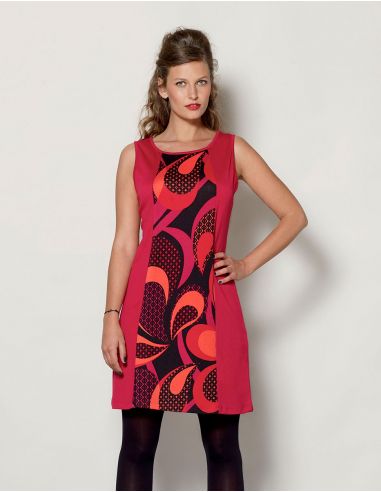 Vestido malla 95% poliester 5% elastano sin mangas estampado seventies