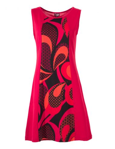 Vestido malla 95% poliester 5% elastano sin mangas estampado seventies