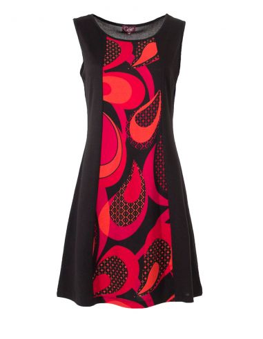 Vestido malla 95% poliester 5% elastano sin mangas estampado seventies