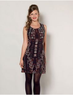 Vestido poliester espalda malla algodon doblado estampado navajo 