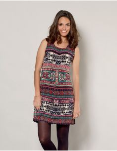 Vestido poliester espalda malla algodon doblado estampado vintage 