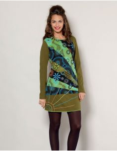 Vestido malla algodon estampado y bordado