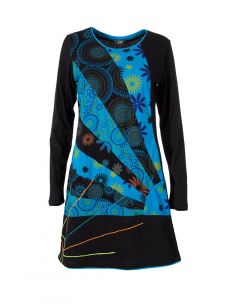 Vestido malla algodon estampado y bordado 2