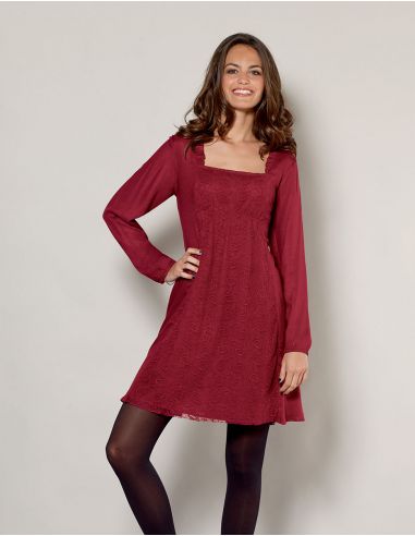Vestido viscosa doblado encaje nylon 