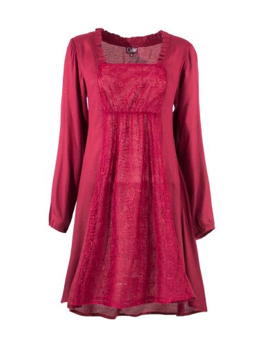 Vestido viscosa doblado encaje nylon 