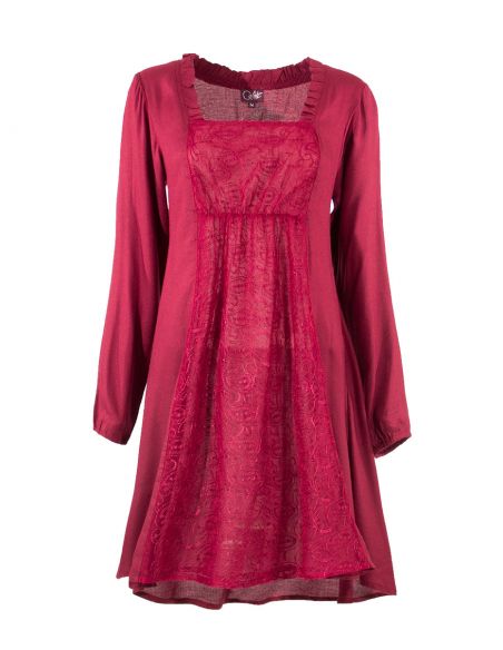 Vestido viscosa doblado encaje nylon 