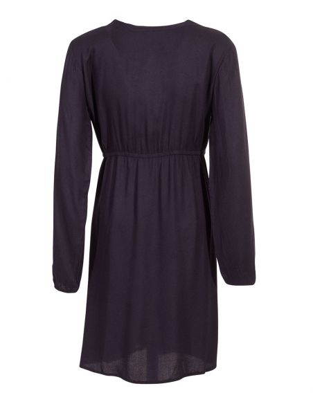 Vestido viscosa bordado mousse crepe cuello v