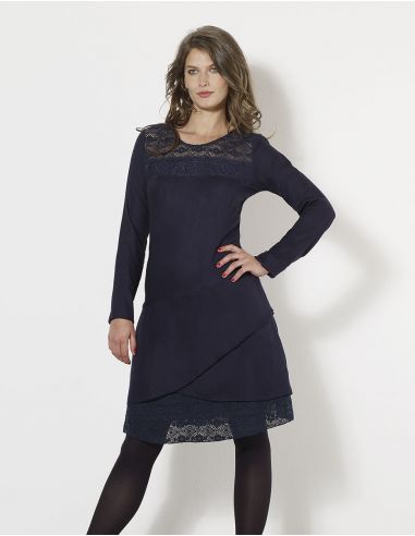 Vestido viscosa con encaje de algodón bordado