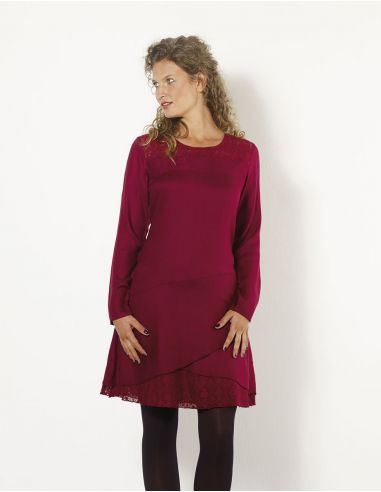 Vestido viscosa con encaje de algodón bordado