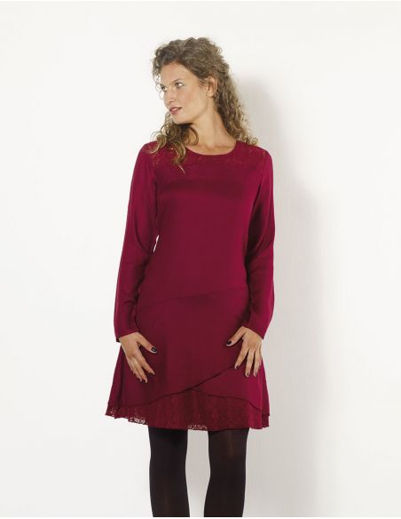 Vestido viscosa con encaje de algodón bordado