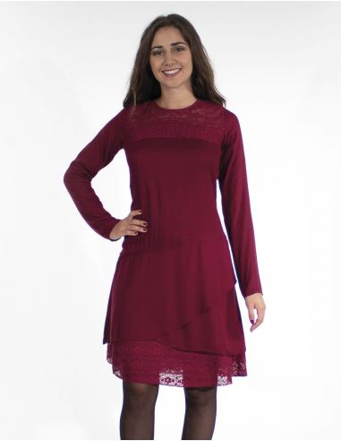 Vestido viscosa con encaje de algodón bordado