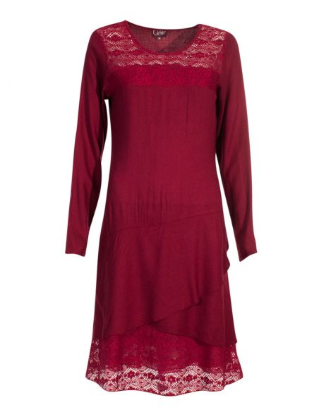 Vestido viscosa con encaje de algodón bordado