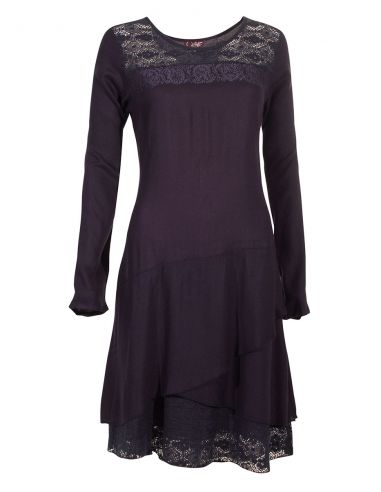 Vestido viscosa con encaje de algodón bordado