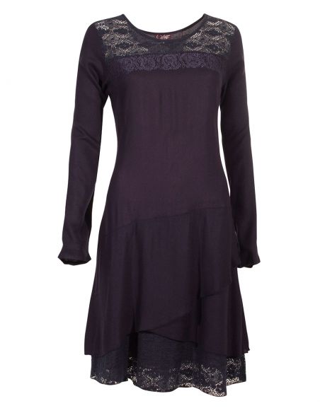 Vestido viscosa con encaje de algodón bordado