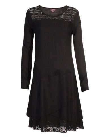 Vestido viscosa con encaje de algodón bordado