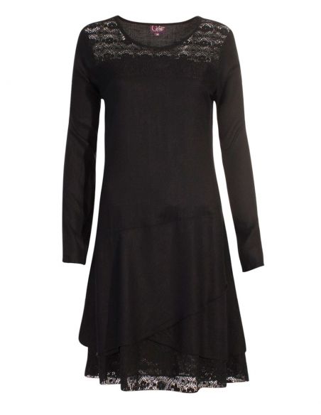 Vestido viscosa con encaje de algodón bordado