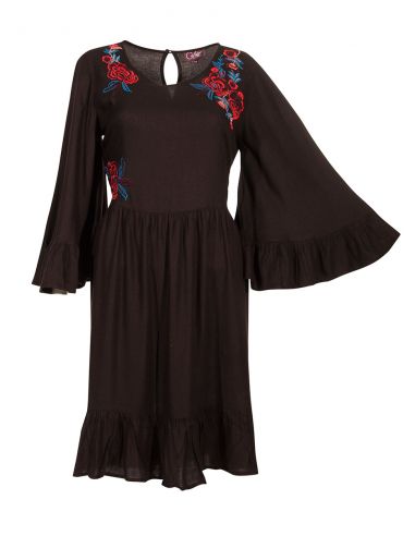 Vestido viscosa bordado mousse crepe 